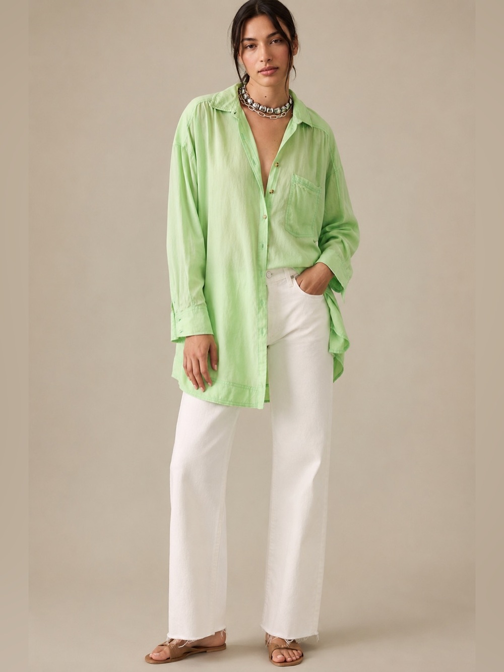 Pilcro Anthropologie Lime Green Summer Oversized Button Down Shirt XS/S